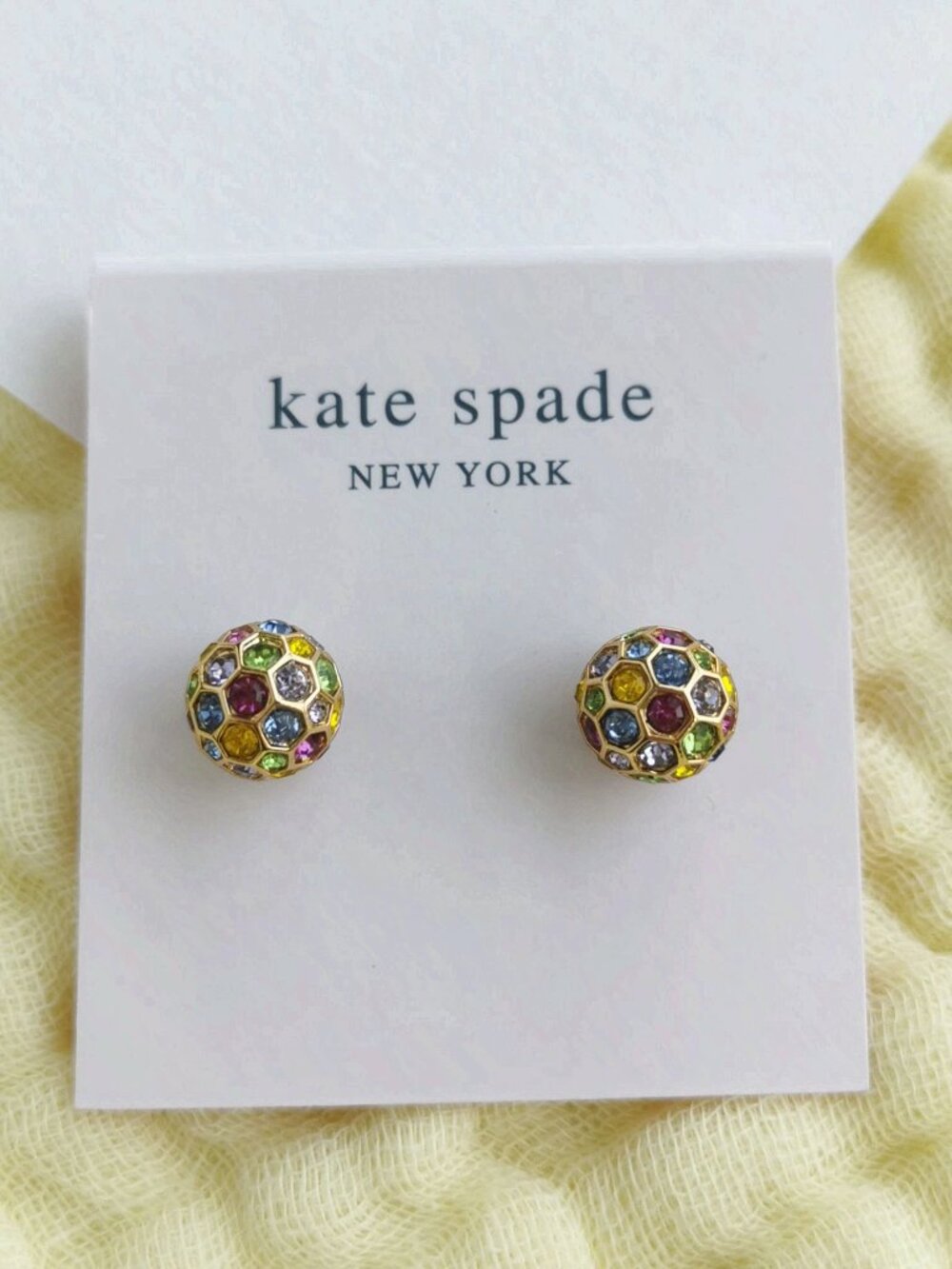 🍓Authentic Kate Spade On The Ball Gold Multi Color Sphere Stud Earrings